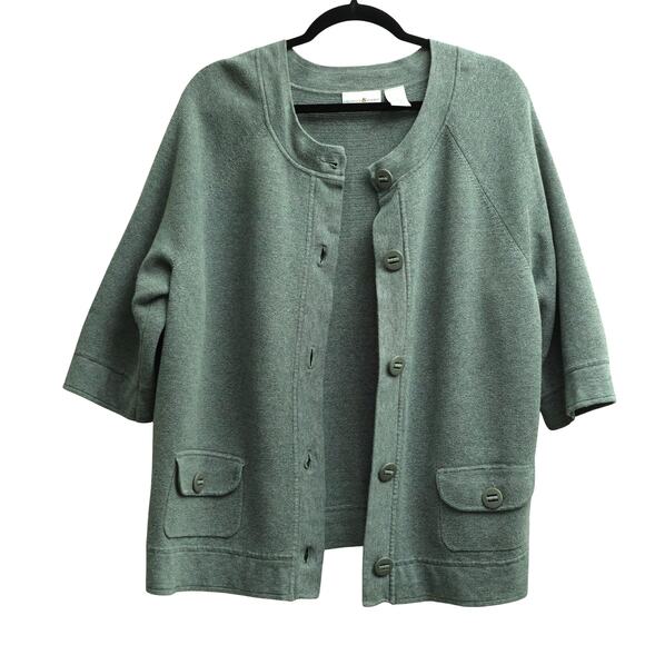 Preswick & Moore Womens Button-Up Cardigan 3/4 Sleeve Cotton Gray Plus Size 1X - Picture 1 of 9